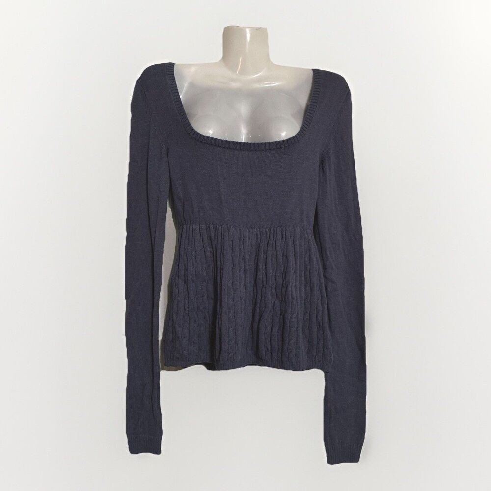 Hollister Babydoll Cable-Knit Sweater Top Ribbed Sz XS Blue/Grey Y2K Bella Swan